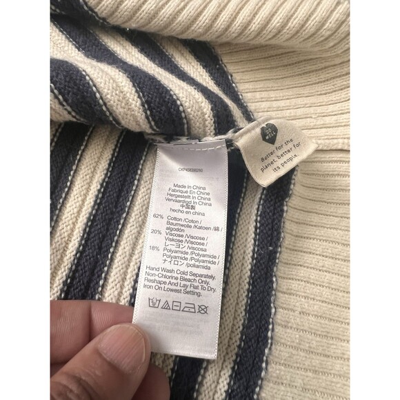 Madewell Greensboro Button Back Sweater blue cream striped small - Picture 8 of 9